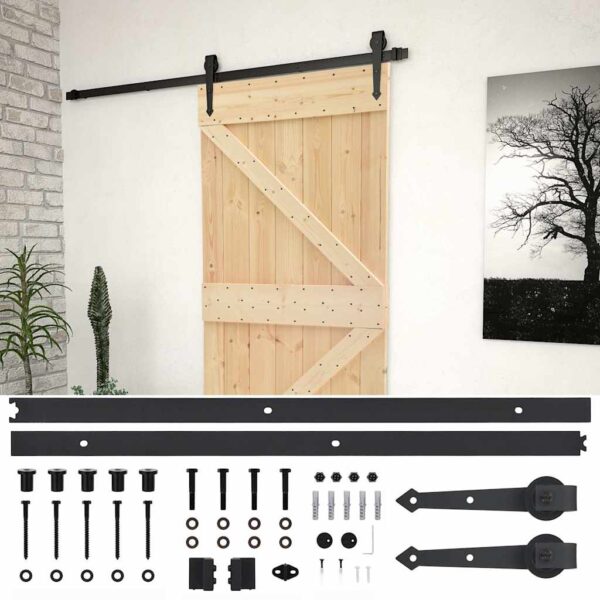 vidaXL Sliding Door with Hardware Set 80x210 cm Solid Pine Wood - Image 2
