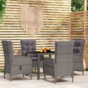 vidaXL 5 Piece Garden Dining Set Poly Rattan Grey