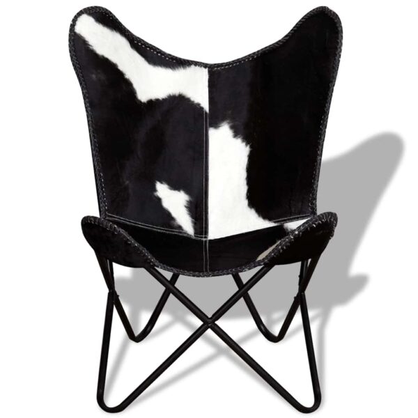 vidaXL Butterfly Chair Black and White Real Cowhide Leather - Image 8