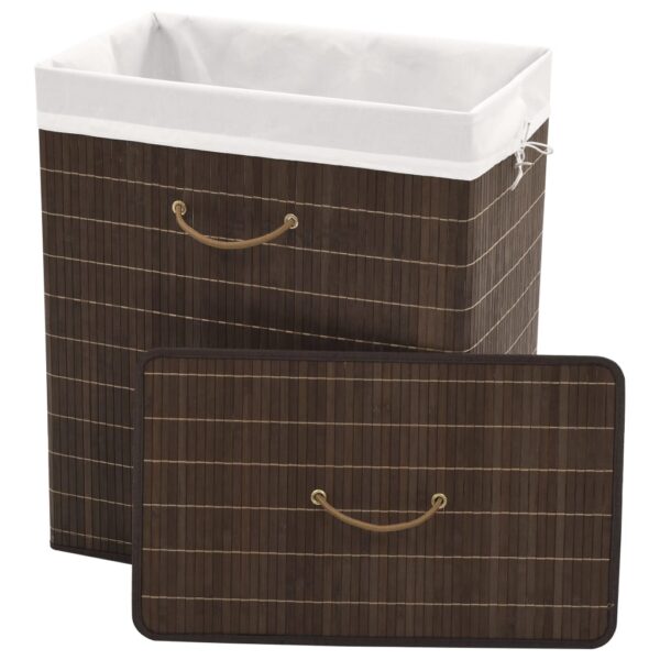 vidaXL Bamboo Laundry Bin Rectangular Dark Brown - Image 2