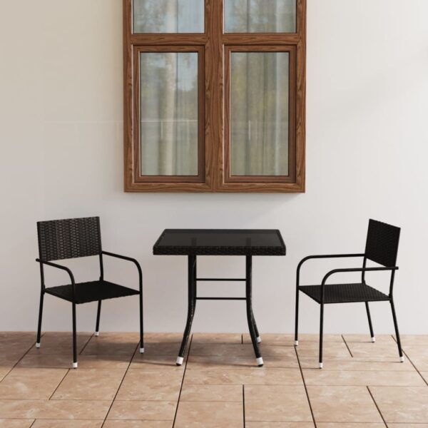 vidaXL 3 Piece Garden Dining Set Poly Rattan Black - Image 1