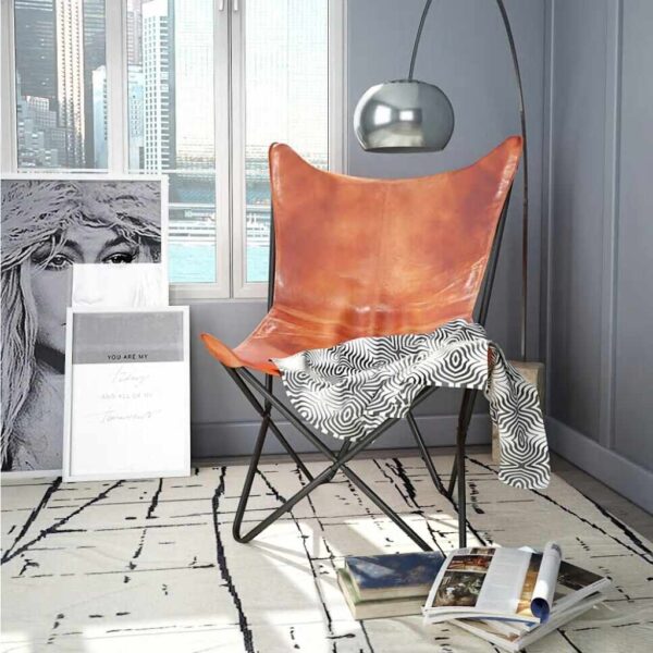 vidaXL Butterfly Chair Brown Real Leather - Image 3