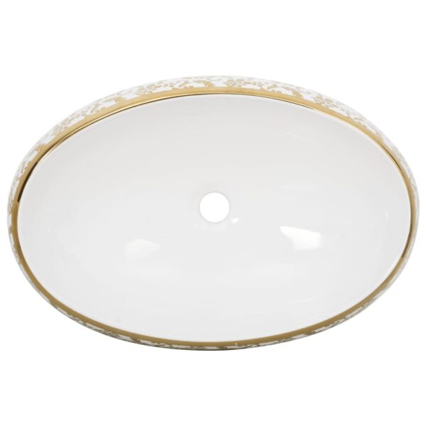 vidaXL Countertop Basin White and Gold Oval 59x40x15 cm Ceramic - Image 6