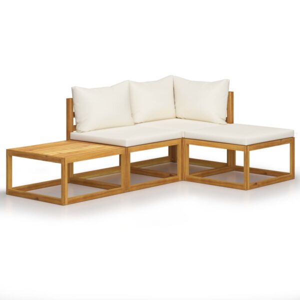 vidaXL 4 Piece Garden Lounge Set with Cushion Cream Solid Acacia Wood - Image 2