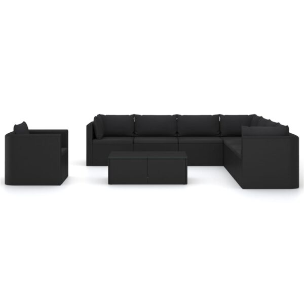vidaXL 10 Piece Garden Lounge Set with Cushions Poly Rattan Black - Image 3