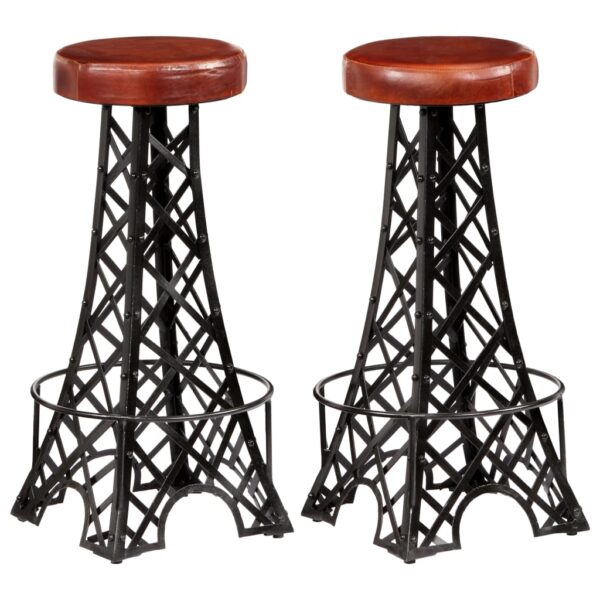 vidaXL Bar Stools 2 pcs Real Leather - Image 1
