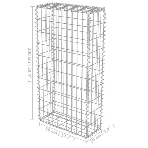 vidaXL Gabion Wall with Covers Galvanised Steel 50x20x100 cm - Image 7