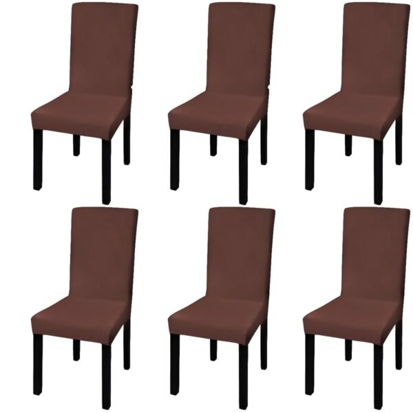 vidaXL Straight Stretchable Chair Cover 6 pcs Brown - Image 1