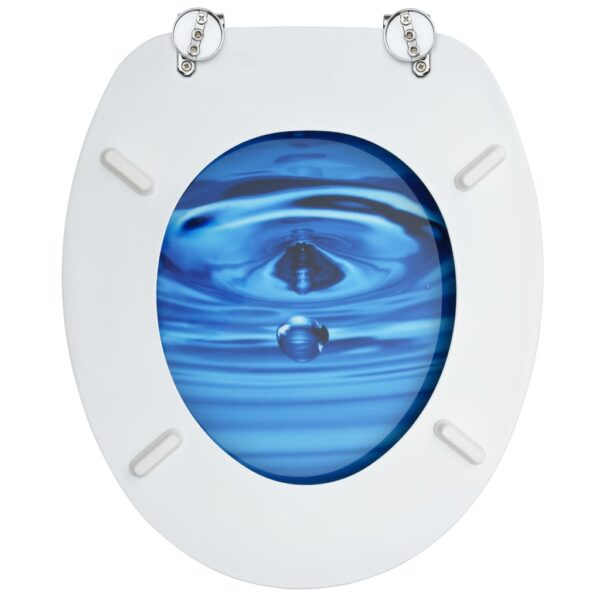 vidaXL WC Toilet Seat with Lid MDF Blue Water Drop Design - Image 6
