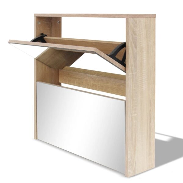 vidaXL Shoe Cabinet 2-Layer Mirror Oak 63x17x67 cm - Image 2