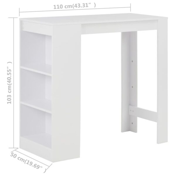 vidaXL Bar Table with Shelf White 110x50x103 cm - Image 6