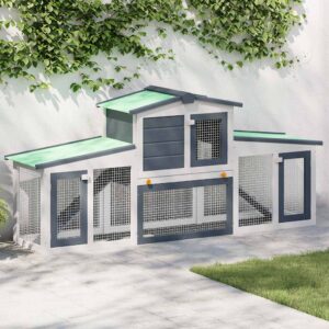 vidaXL Outdoor Large Rabbit Hutch Grey and White 201x45x85 cm Wood