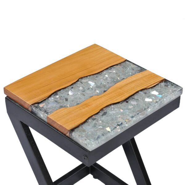 vidaXL Coffee Table 30x30x50 cm Solid Teak Wood and Polyresin - Image 6