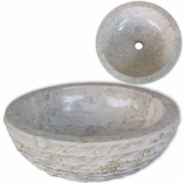 vidaXL Basin Marble 40 cm Cream - Image 1