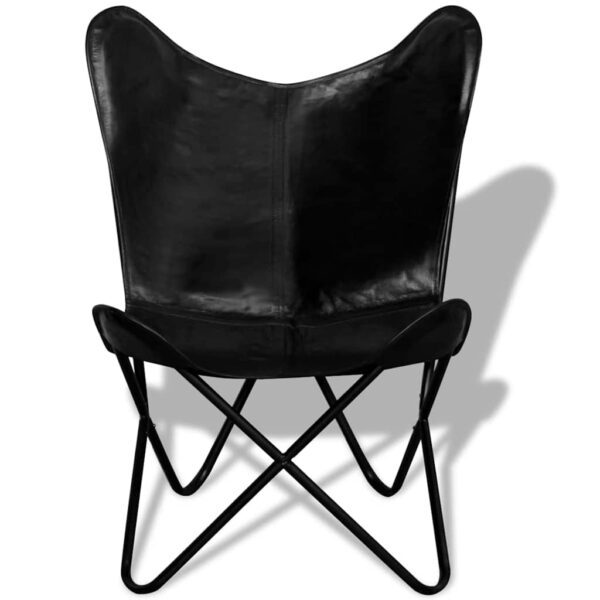 vidaXL Butterfly Chair Black Real Leather - Image 4