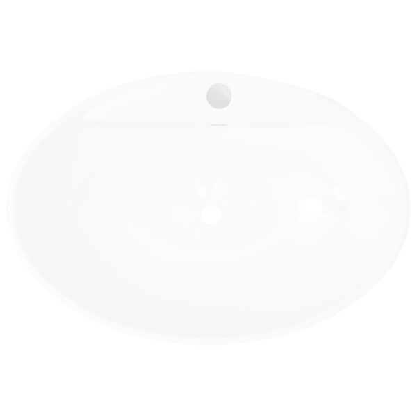 vidaXL Luxury Ceramic Basin Oval with Overflow and Faucet Hole - Image 3