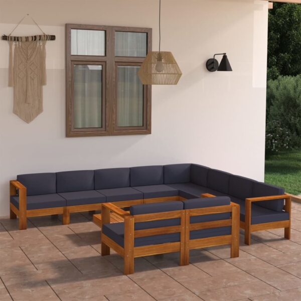 vidaXL 10 Piece Garden Lounge Set with Dark Grey Cushions Acacia Wood - Image 1