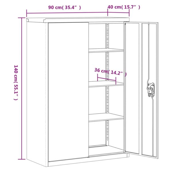 vidaXL Office Cabinet 90x40x140 cm Steel Grey - Image 11