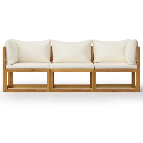 vidaXL 3-Seater Garden Sofa with Cushion Cream Solid Acacia Wood - Image 3