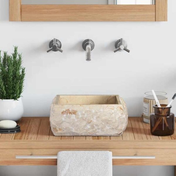 vidaXL Sink Cream 30x30x13 cm Marble - Image 3