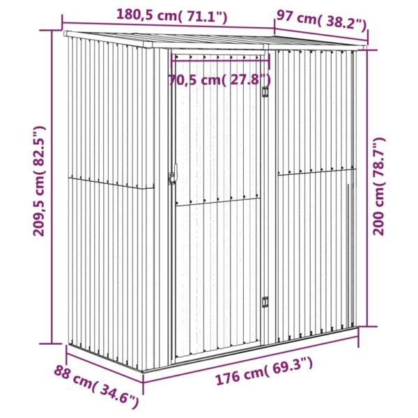 vidaXL Garden Shed Anthracite 180.5x97x209.5 cm Galvanised Steel - Image 7