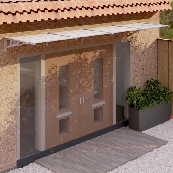 vidaXL Door Canopy Grey and Transparent 396x90 cm Polycarbonate - Image 1