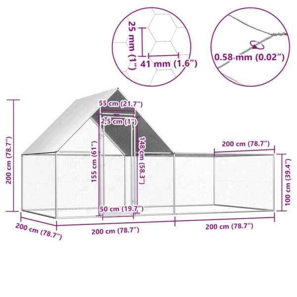 vidaXL Chicken Coop 4x2x2 m Galvanised Steel - Image 6