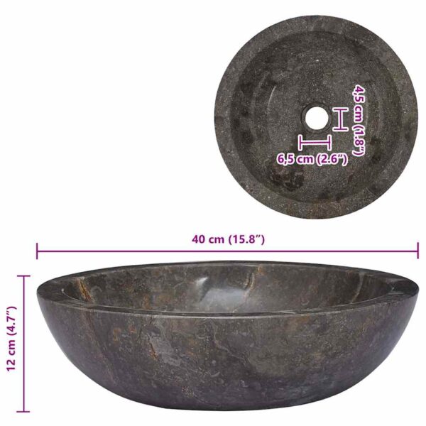 vidaXL Sink Grey Ø40x12 cm Marble - Image 9
