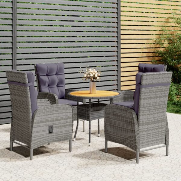 vidaXL 5 Piece Garden Bistro Set Poly Rattan Grey - Image 1