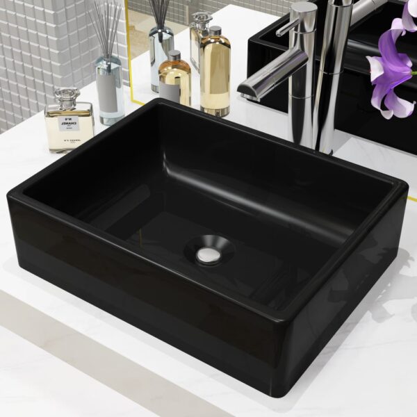 vidaXL Basin Ceramic Rectangular Black 41x30x12 cm - Image 1