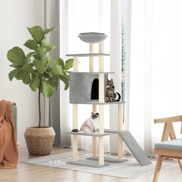 vidaXL Cat Tree with Sisal Scratching Posts Light Grey 166 cm - Image 1