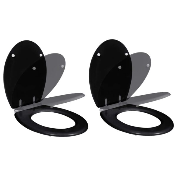 vidaXL Toilet Seats with Soft Close Lids 2 pcs MDF Black - Image 1