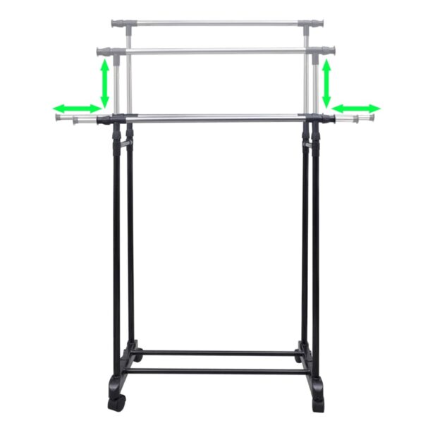 vidaXL Adjustable Clothes Rack with 2 Hanging Rails 2 pcs - Image 3