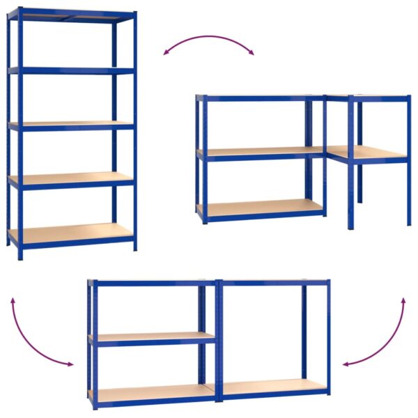 vidaXL 5-Layer Shelves 2 pcs Blue Steel and Engineered Wood - Image 9
