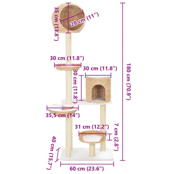 vidaXL Cat Tree with Sisal Scratching Post Seagrass - Image 6
