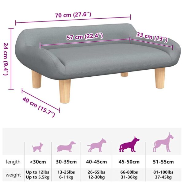vidaXL Dog Bed Light Grey 70x40x24 cm Fabric - Image 7