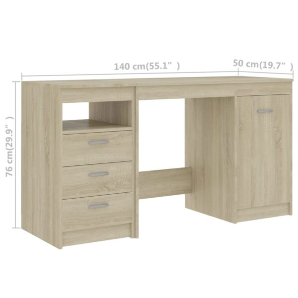 vidaXL Desk Sonoma Oak 140x50x76 cm Engineered Wood - Image 9