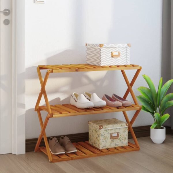 vidaXL 3-Tier Folding Shelf Brown 70x31x63 cm Solid Wood Acacia - Image 1